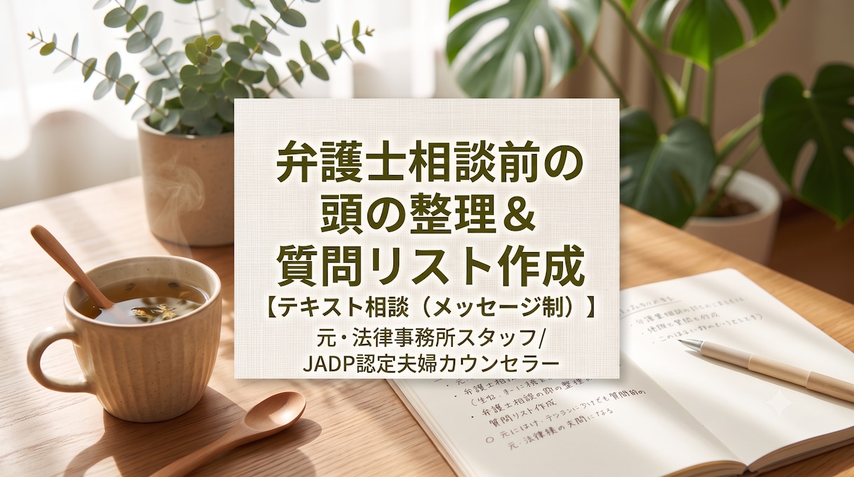 弁護士相談の前に！文字で話す内容と質問を整理します 「電話は緊張する」方へ。文字で寄り添う心の交通整理 イメージ1