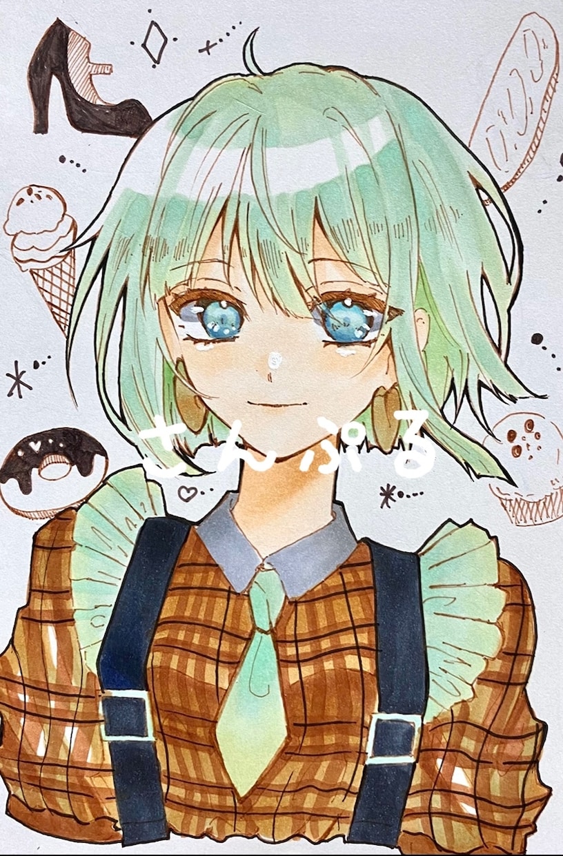 女の子のアナログイラストを作成致します 女の子をイラストマーカーで可愛いイラストを描きます！ イメージ2