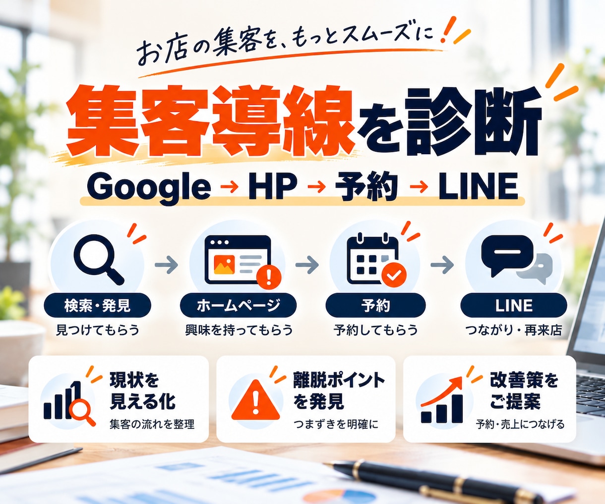 お店のGoogle・HP・LINE導線を診断します お客様がどこで止まっているかを1枚の図にします イメージ1