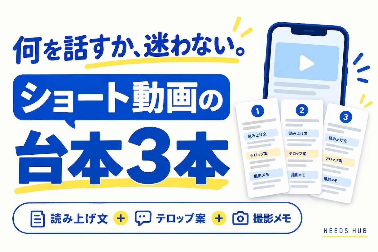 メモからショート動画の台本を３本作ります 読み上げ文＋テロップ案＋撮影メモ｜原稿なしで相談ＯＫ イメージ1
