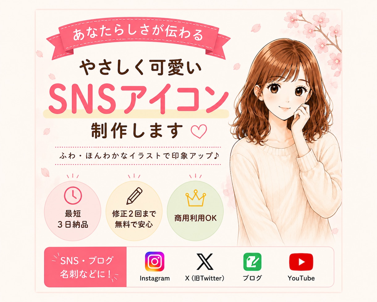 やさしく印象に残るSNSアイコンを制作します あなたらしさが伝わる一枚を丁寧に仕上げます イメージ1