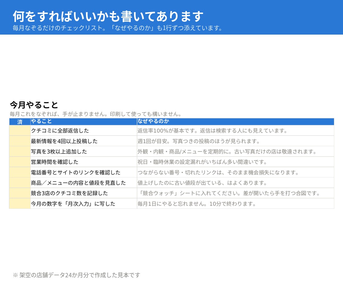 MEOの効果測定表をエクセルで作ります Googleマップ集客をExcelテンプレートで見える化 イメージ6