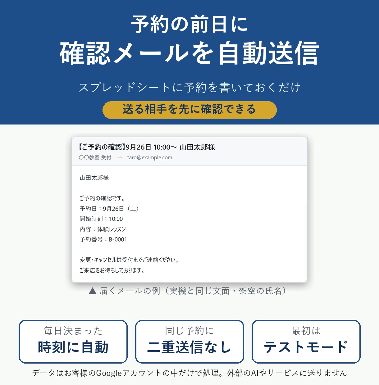 予約の前日に確認メールを自動で送れるようにします 予約を書いておくだけ｜送る相手を先に確認できる イメージ1
