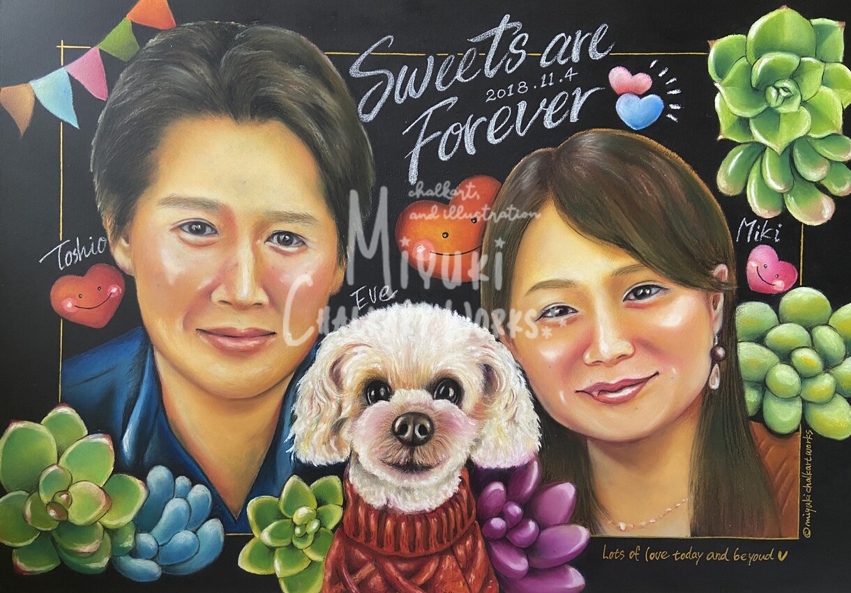 ウェルカムボードやお祝い用に似顔絵をお描きします 大切な人との時間を色鮮やかなチョークアートで♡ イメージ4