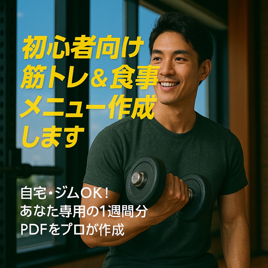 初心者向け筋トレ＆食事メニュー作成します 自宅・ジムOK！あなた専用の1週間分PDFをプロが作成 イメージ1