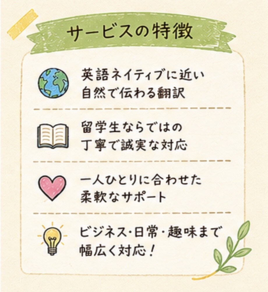 あなたの想いを言葉の壁を超えて翻訳します あなたの伝えたい想いを伝えるお手伝いをします！ イメージ2