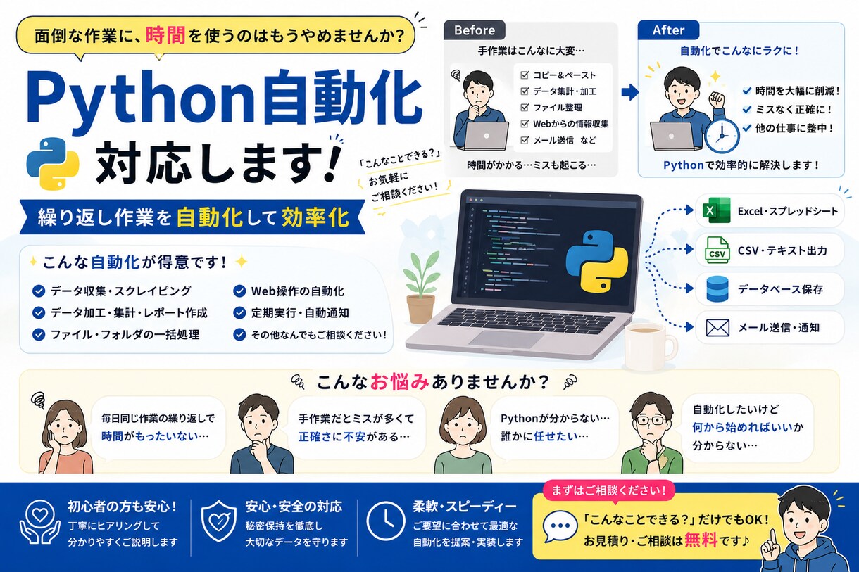 Python自動化対応します 繰り返し作業を自動化して効率化 イメージ1