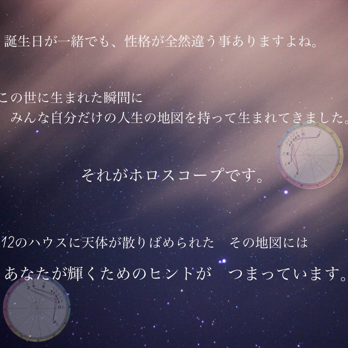 ホロスコープの鑑定結果をまとめて送ります ☆10天体と12星座、位置や角度で占います☆ イメージ2