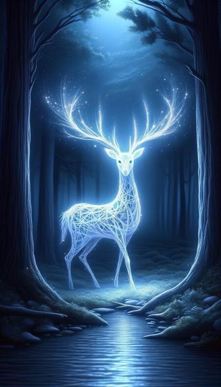 幻想壁紙『月光の道 - 白鹿の章』ます 雨上がりの夜、霧の奥に浮かぶ一筋の道。 イメージ1