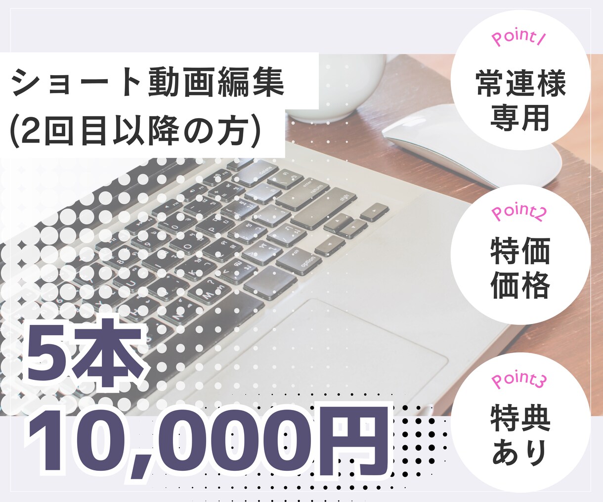 2回目以降の方　SNS投稿用ショート動画を作ります 2回目以降、継続案件の方限定・動画5本セット 10,000円 イメージ1