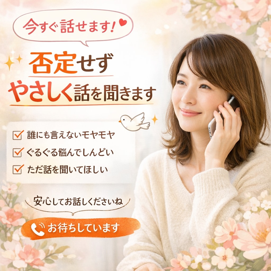 今すぐ話せます｜否定せずやさしく話を聞きます 「ただ聞いてほしい」そんな気持ちも大歓迎です❤️ イメージ1