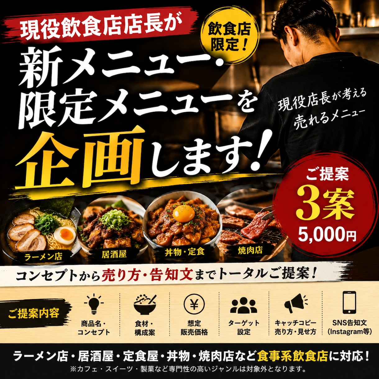 現役飲食店店長が新・限定メニューを企画します 食事系飲食店の商品名・価格・売り方まで3案ご提案 イメージ1