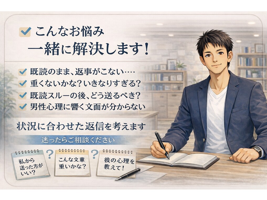 送れない恋愛LINE、状況整理から一緒に整えます 送れずに止まった気持ちを整え、伝える。 イメージ2