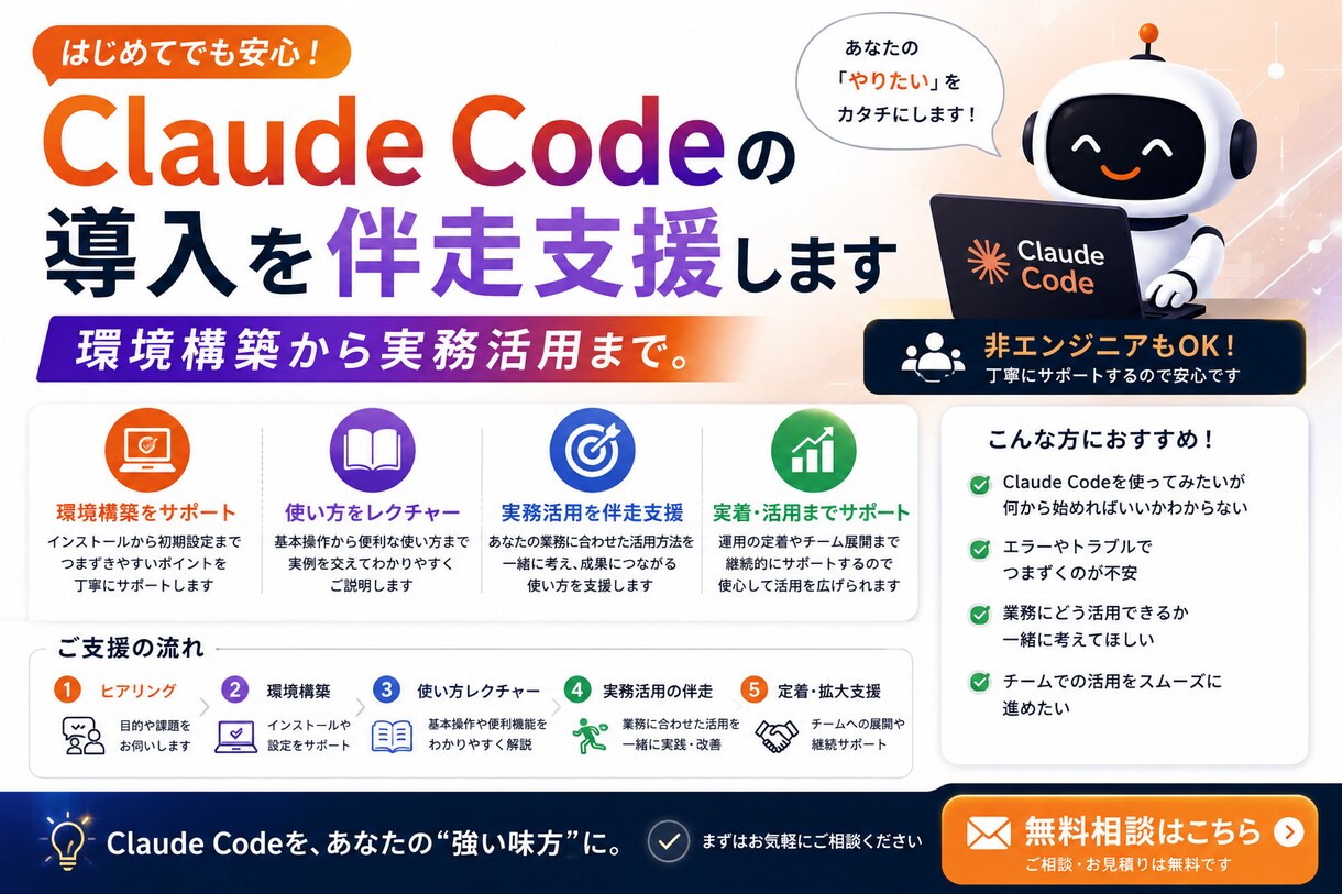 Claude Codeの導入を伴走支援します 環境構築から実務活用まで。非エンジニアもOK イメージ1