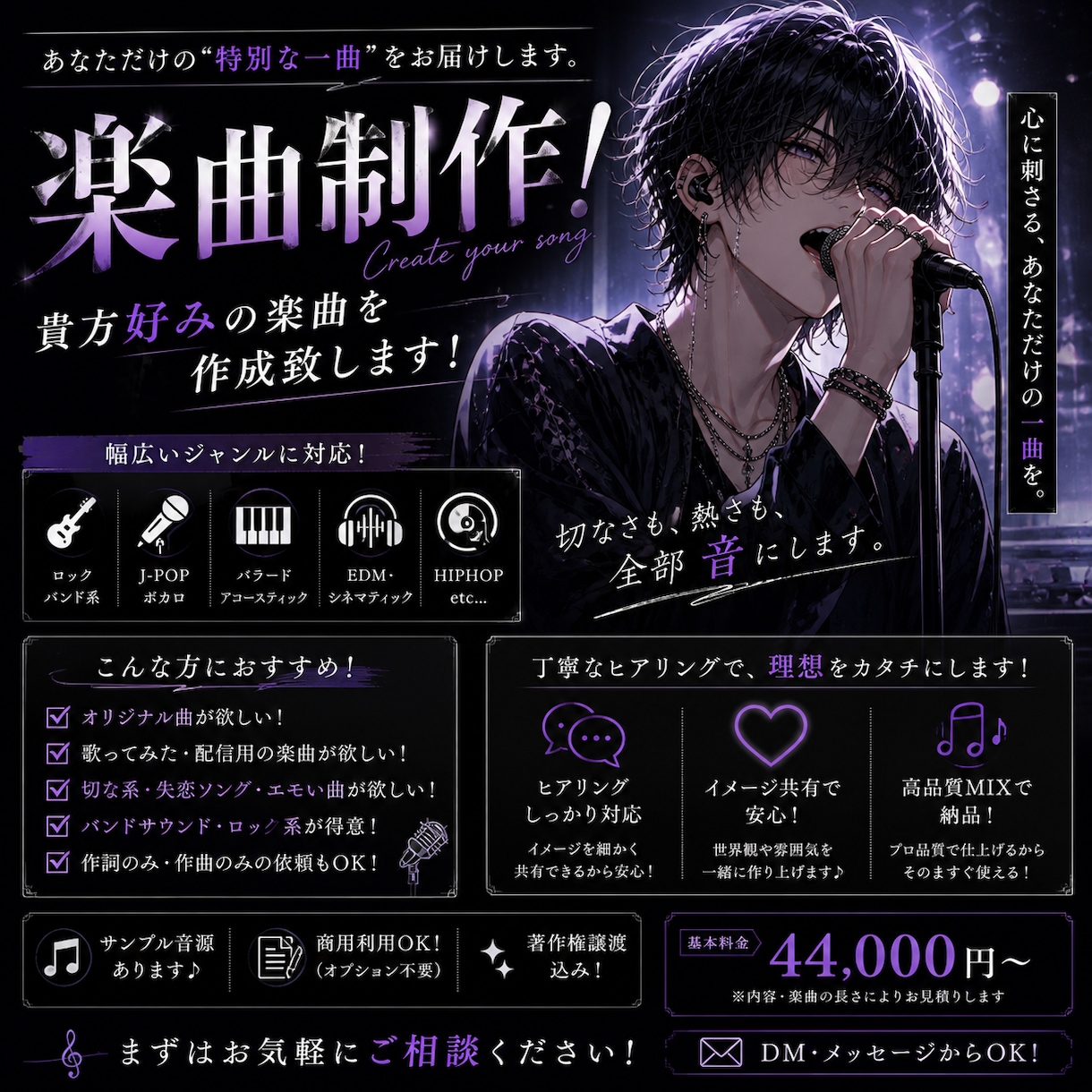 あなただけのオリジナル曲を作成します 必ず貴方好みの楽曲を提供します！ イメージ1