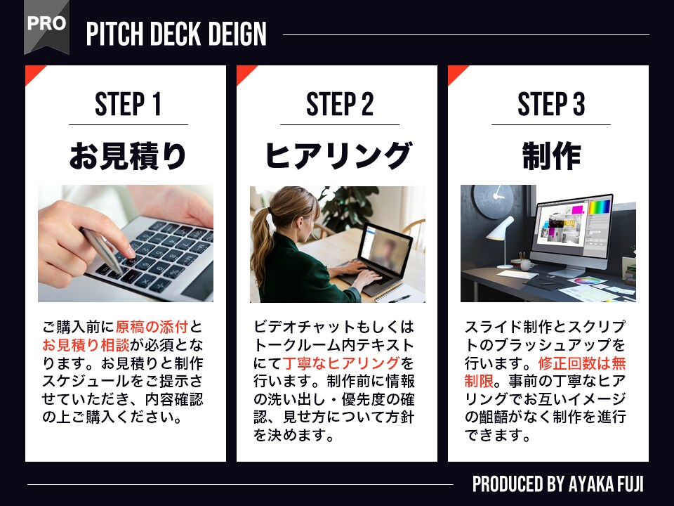 自信をもってプレゼンに挑めるピッチ資料を作ります オンラインセミナーや投資家向けピッチを控える方に！ イメージ3