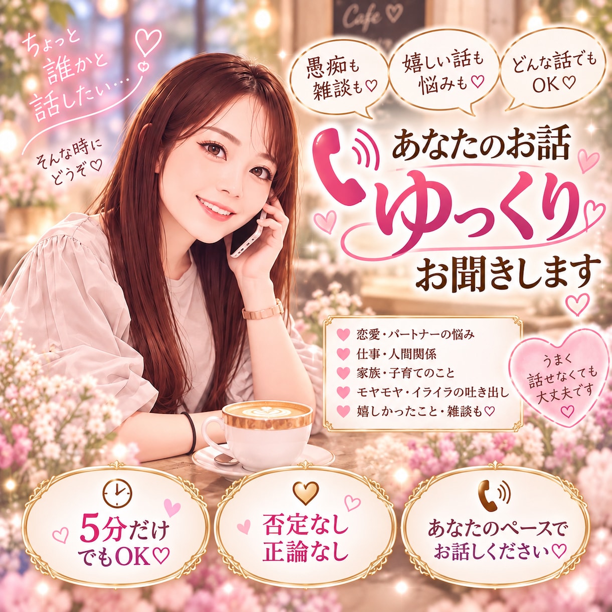 聞いてほしい方！あなたのお話ゆっくりお聞きします 愚痴も雑談も嬉しい話も♡ただ誰かと話したい時にも イメージ2