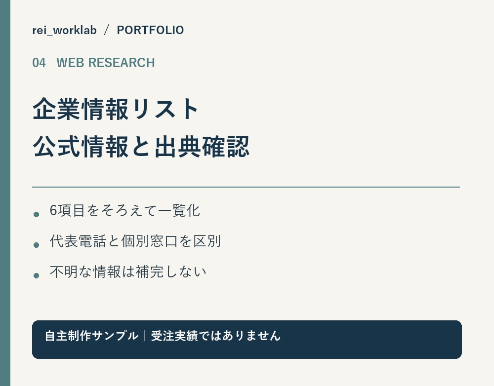 競合３社の公式情報を調べて比較表にまとめます 出典と確認日付き。企画・比較検討の下調べに イメージ1