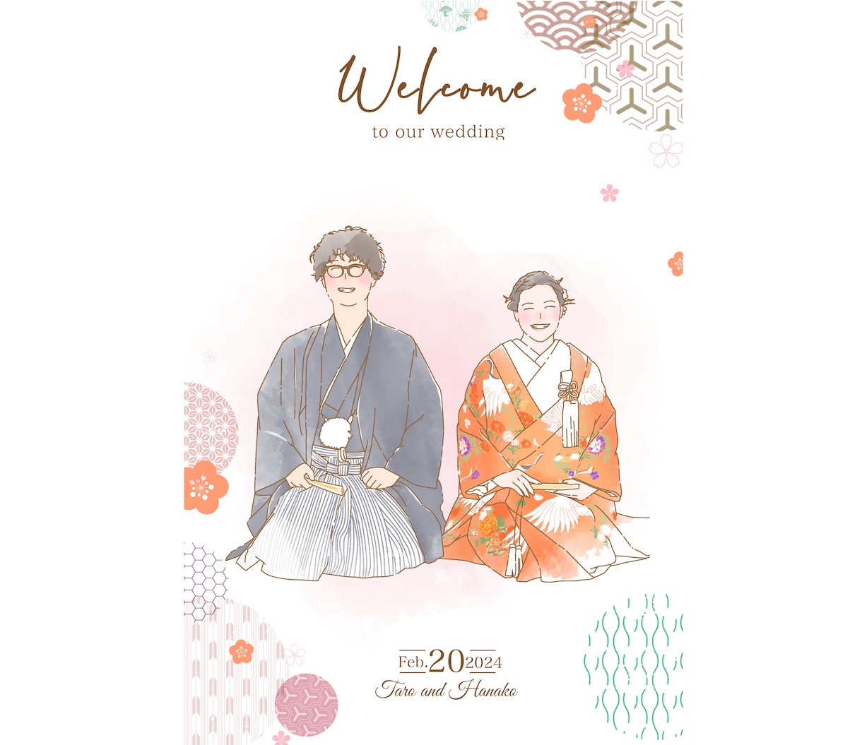 シンプルな似顔絵入りウェルカムボード作成します シンプルなデザインの似顔絵でどんな結婚式にもぴったりです︎✿ イメージ4