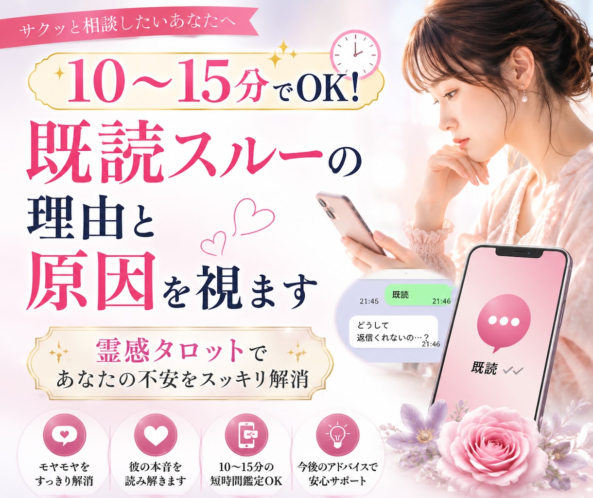 10〜15分で既読スルーの理由と彼の本音を視ます 否定しません！連絡が来て再び繋がる時期を霊感タロットで鑑定 イメージ1