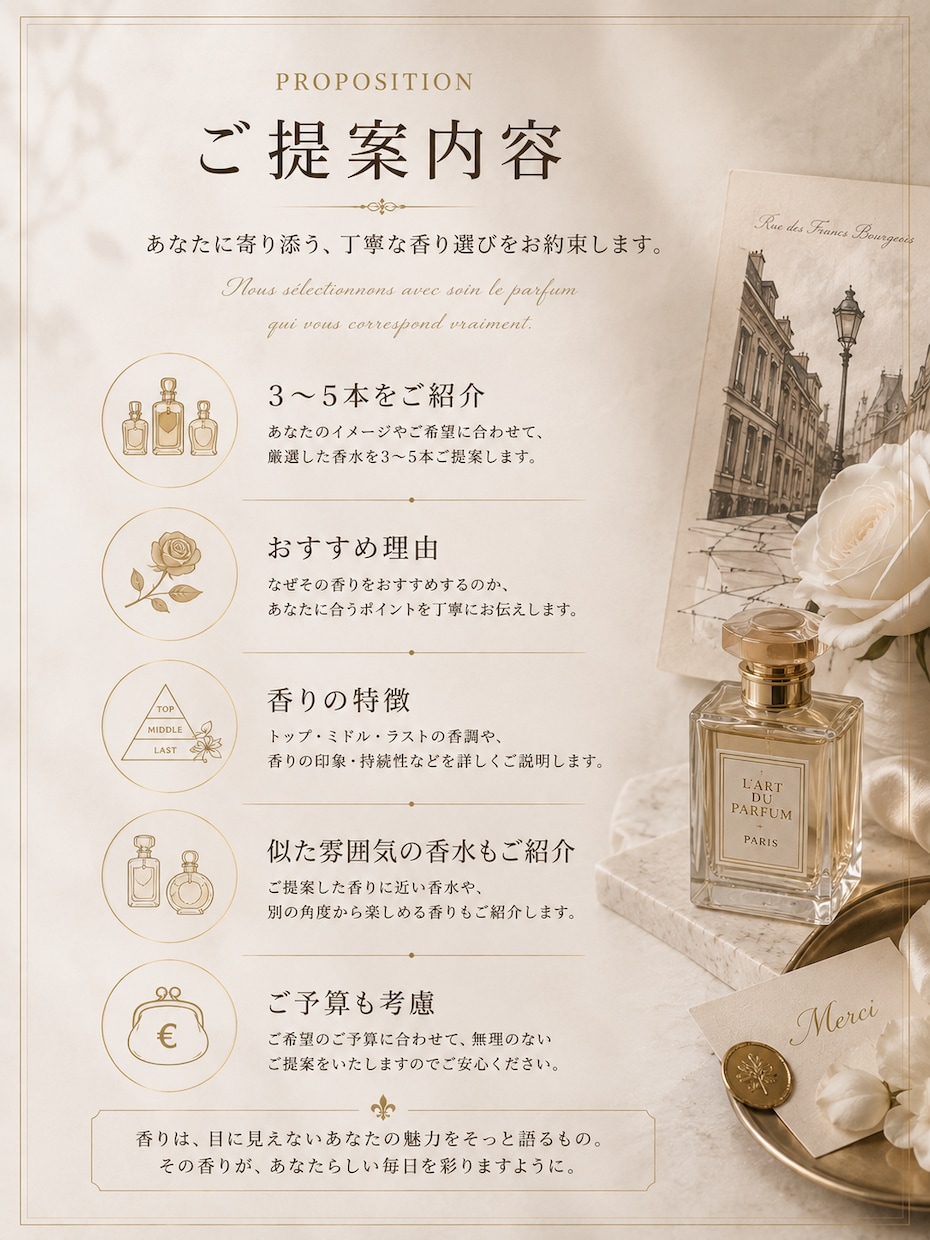 あなたに似合う香水をご提案します ｜好みや雰囲気に合わせて丁寧にご提案します イメージ4