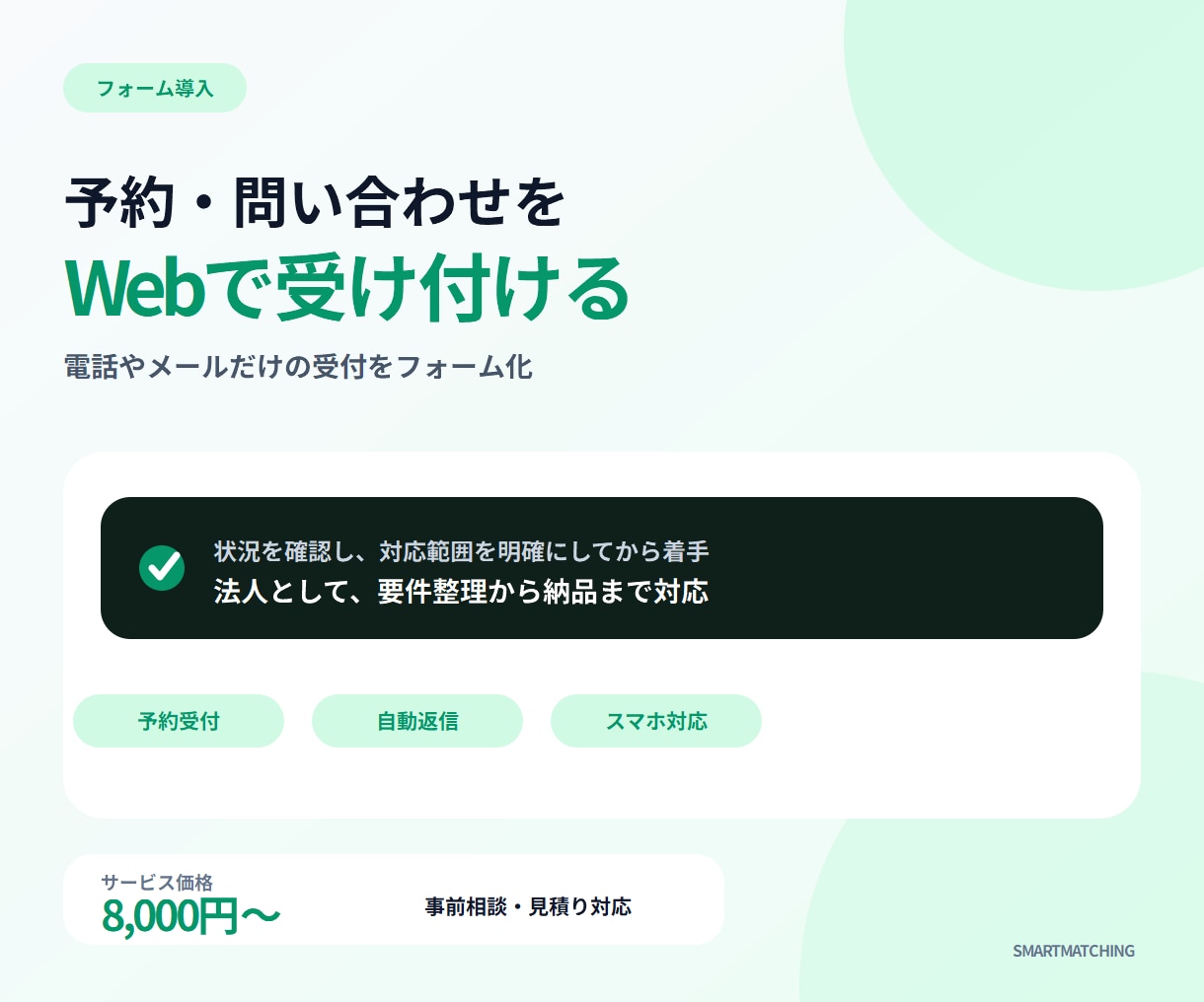 予約・お問い合わせフォームを設置します ホームページからの予約や相談を受けられるように イメージ1