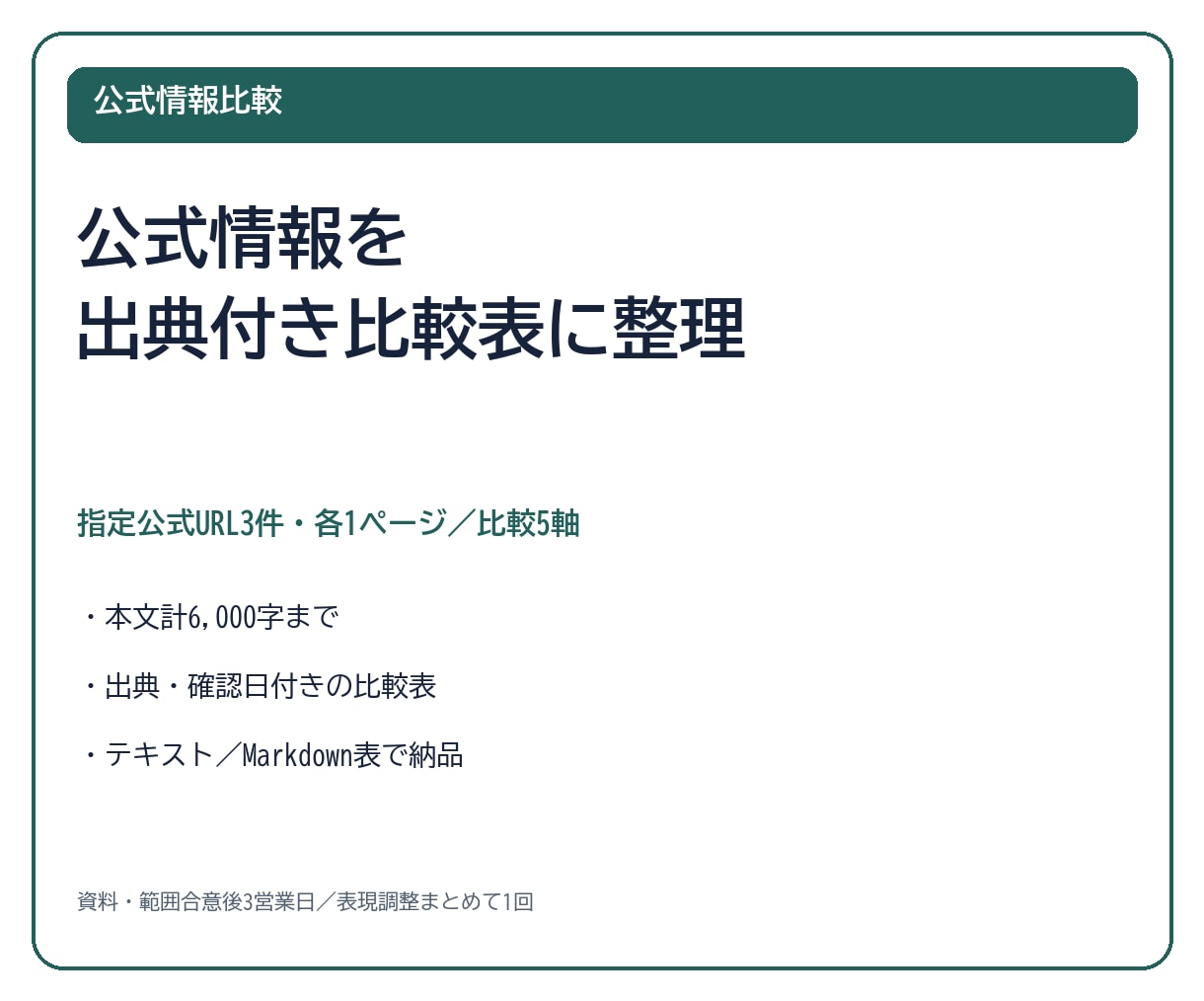指定の公式情報を、出典付き比較表に整理します 指定の公式情報を、出典付き比較表に整理します イメージ1