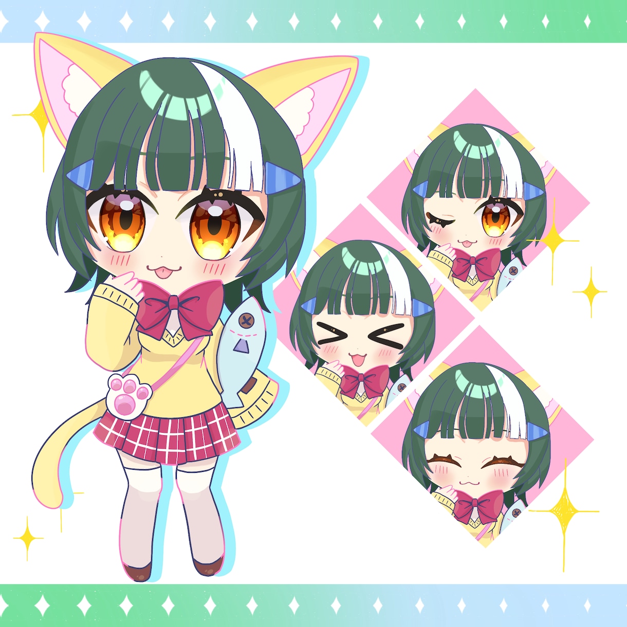 猫の日量産イラスト描きます テンプレートを利用した猫耳SDイラスト。 イメージ1