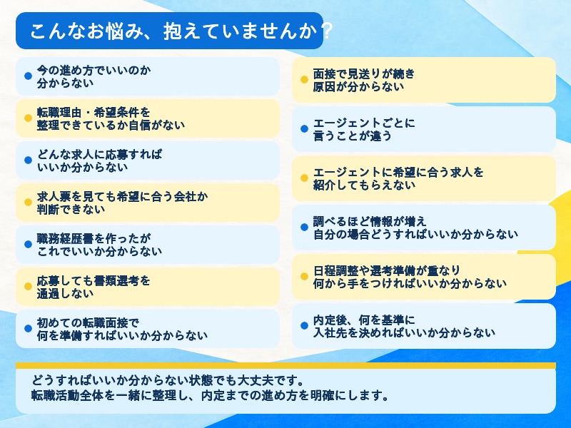 なぜ書類や面接が通らない？転職活動を総点検します 書類・面接で落ちる…転職活動の改善点を特定し次の一手へ イメージ3