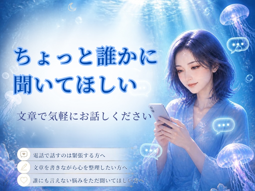 誰かにちょっと聞いて欲しいとき、文章で寄り添います 相談するほどじゃないことも、愚痴や雑談も気軽にどうぞ イメージ1