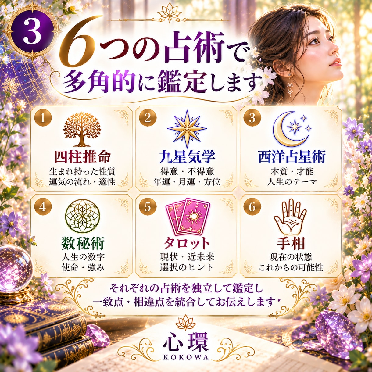 人生・仕事・人間関係の迷いを6占術で総合鑑定します 運勢とこれからの流れを読み解き、あなたらしい一歩を探します イメージ3