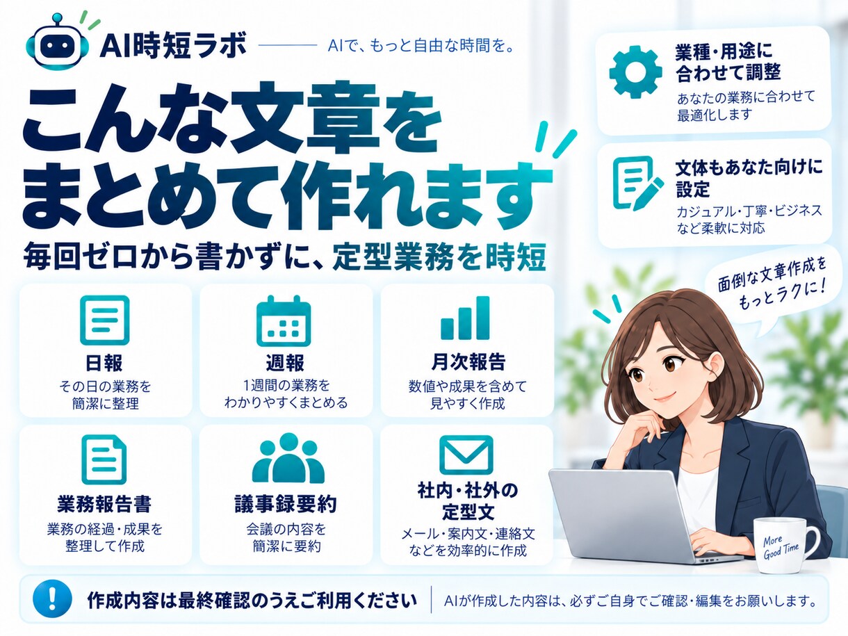 定型文章・報告書AIをあなた用に設定します 日報・週報・定型文をまとめて作れるAIを設定します イメージ2