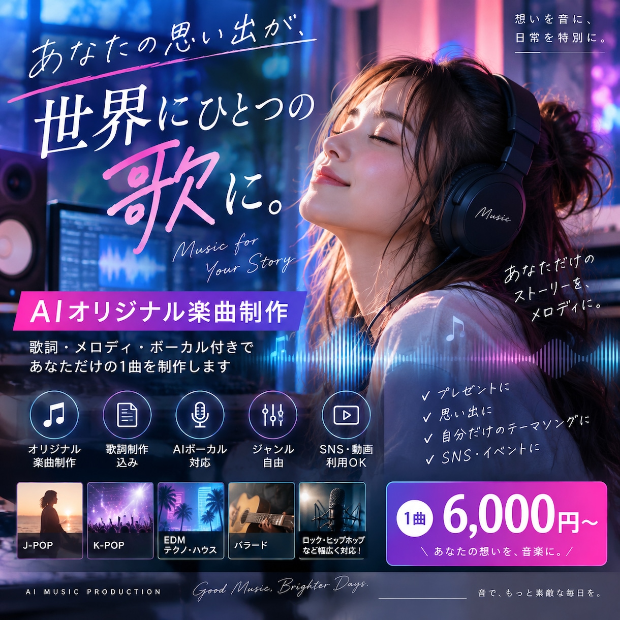 AIであなただけのオリジナル楽曲を制作します 名前や思い出を歌に！誕生日・記念日・SNSにもおすすめ イメージ1