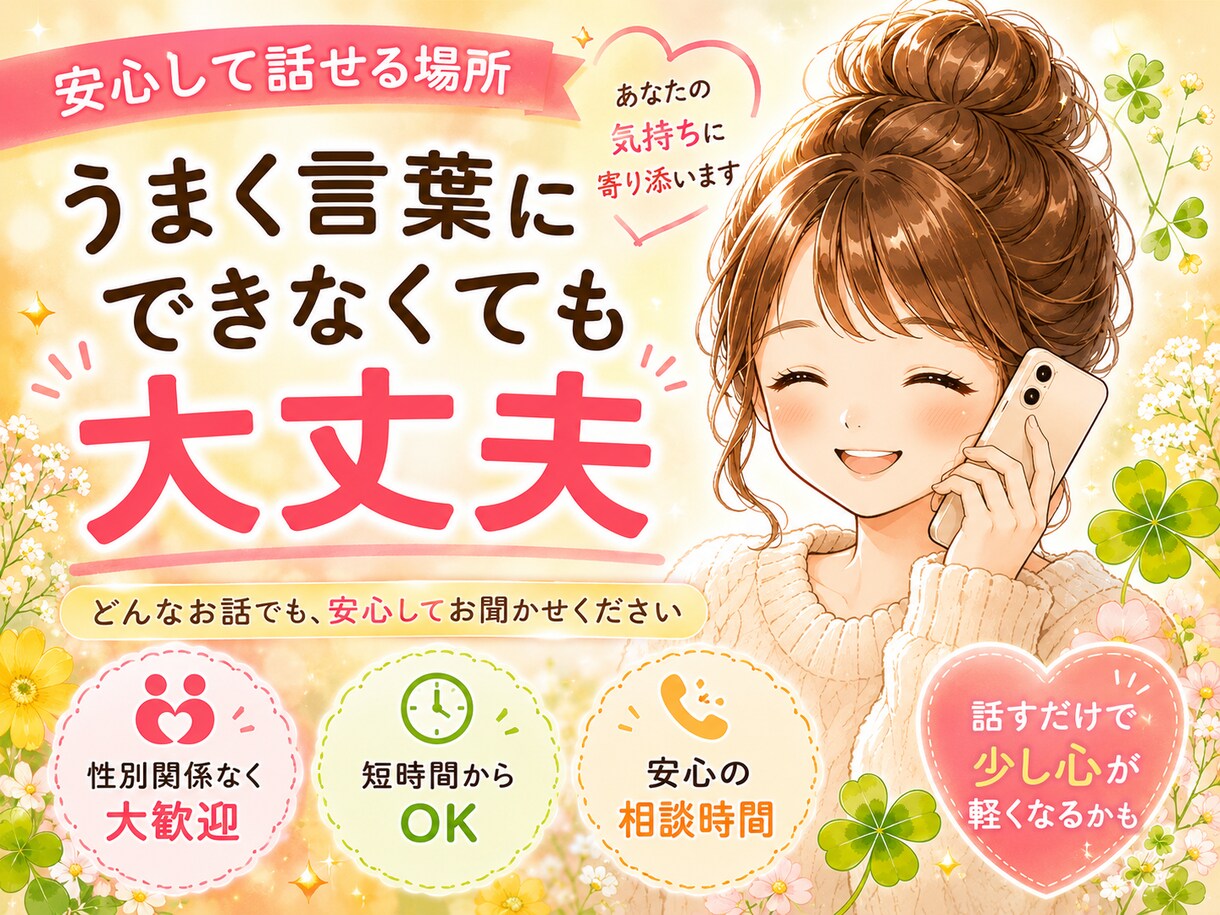 人間関係/生きづらさ/不安な気持ちお聴きします 緊張してても大丈夫！その勇気で、少し心が軽くなるかも☆彡 イメージ1