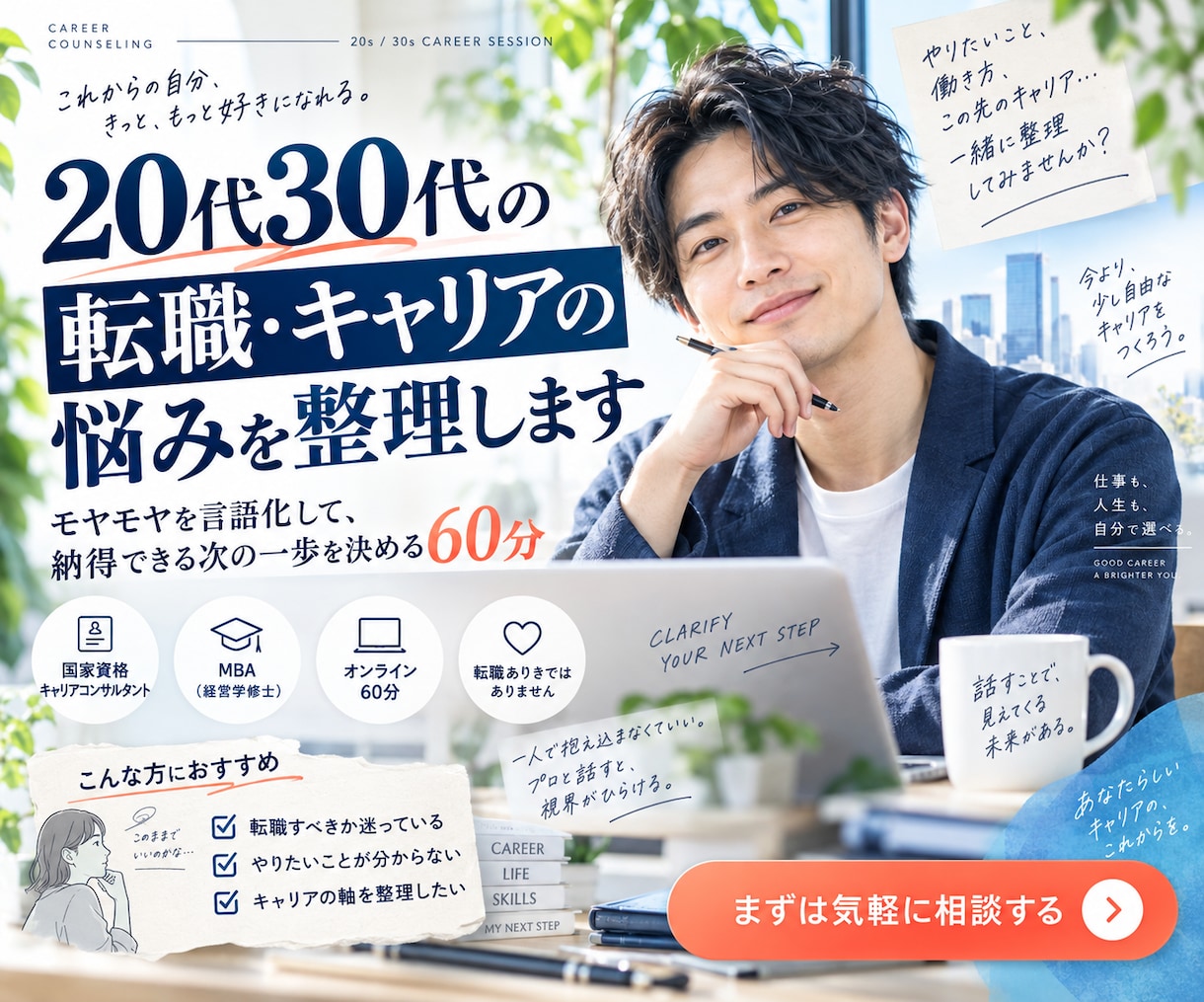 20代30代の転職・キャリアの悩みを整理します モヤモヤを言語化して、納得できる次の一歩を決める60分 イメージ1
