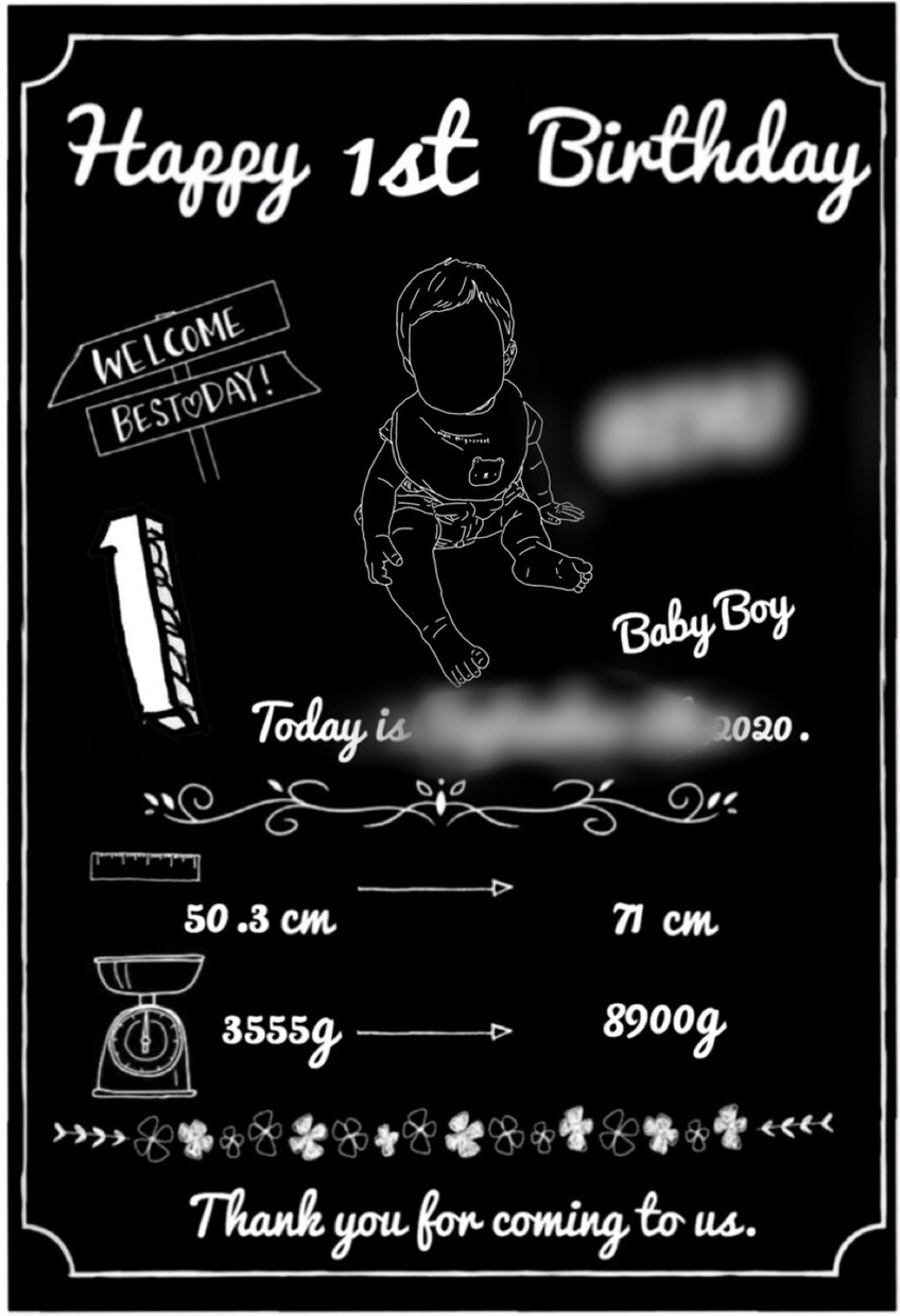 線画バースデーボード作ります 誕生日のお祝いに、線画イラストと成長の証を記録します。 イメージ3