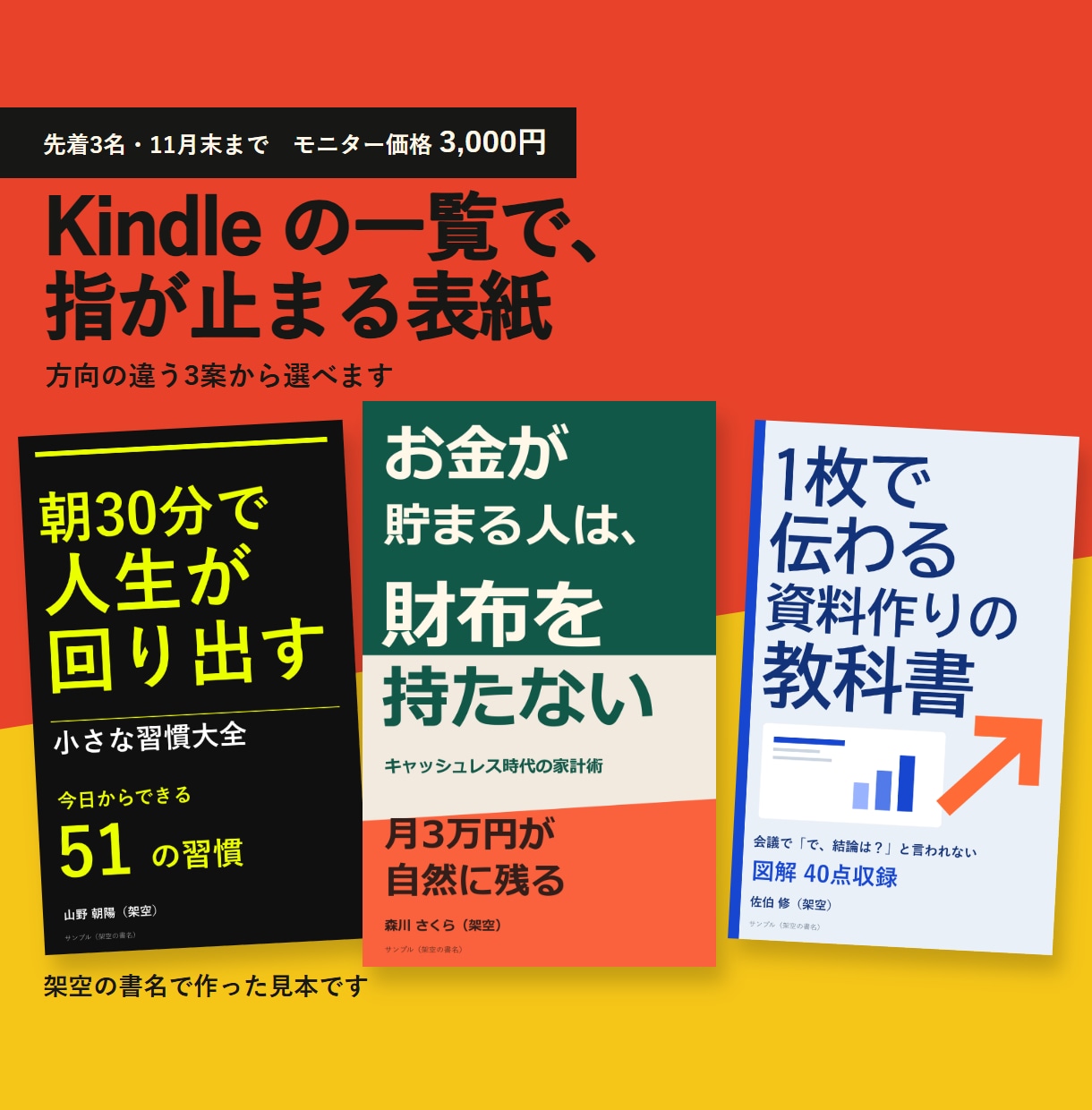 3案から選ぶ｜一覧で読めるKindle表紙作ります 方向の違う3案＋縮小表示の確認画像つき。修正5回まで イメージ1