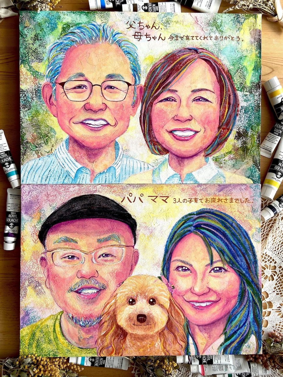 温かくて絵画的✨オシャレでそっくりな似顔絵描きます アクリル画の多彩なカラー、世界に一つの記念になる似顔絵作品 イメージ9