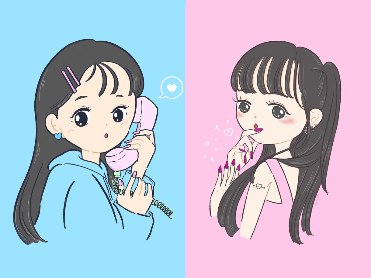 ご希望のポーズでかわいい人物イラストお描きします SNSアイコン、ブログ挿絵等に使えるポップなイラストです！ イメージ1