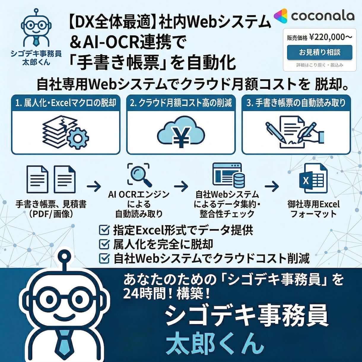 AI帳票読取＆Excel出力のシステムを構築します 御社専用の社内システム開発により、自由度の高いシステムを構築 イメージ1
