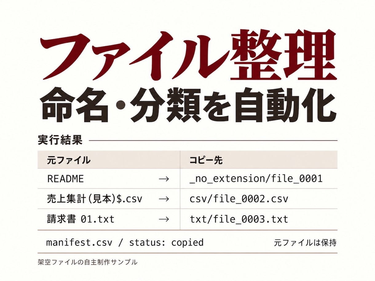 ファイル整理用Pythonスクリプトを作ります 大量ファイルを整理、元データを残してコピー イメージ1