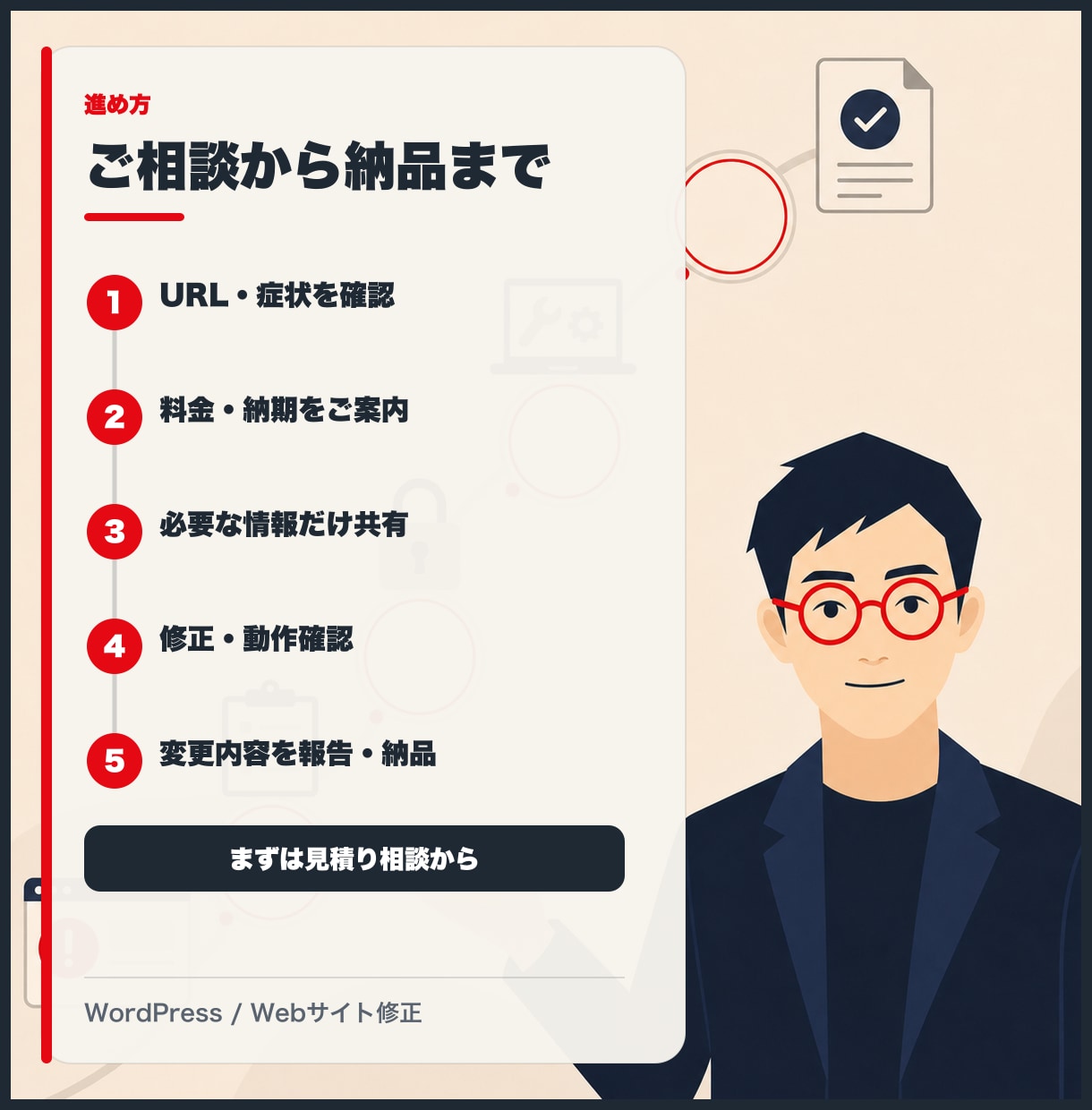 WordPress・Webサイトを修正します 表示崩れ・文言変更・ボタン不動を1か所から対応 イメージ4