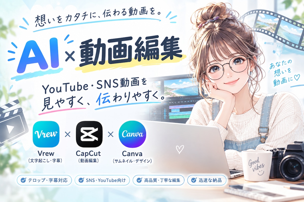 AI活用×丁寧な動画編集｜動画を制作します AIを活用しながら、見やすく伝わりやすい動画に仕上げます。 イメージ1