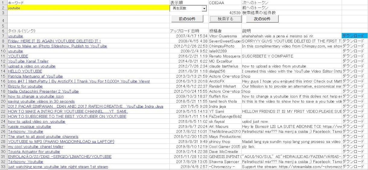 キーワードからＹｏｕｔｕｂｅの動画検索できます 【期間限定値引き】Excelを使用した動画検索ツールです。 イメージ1