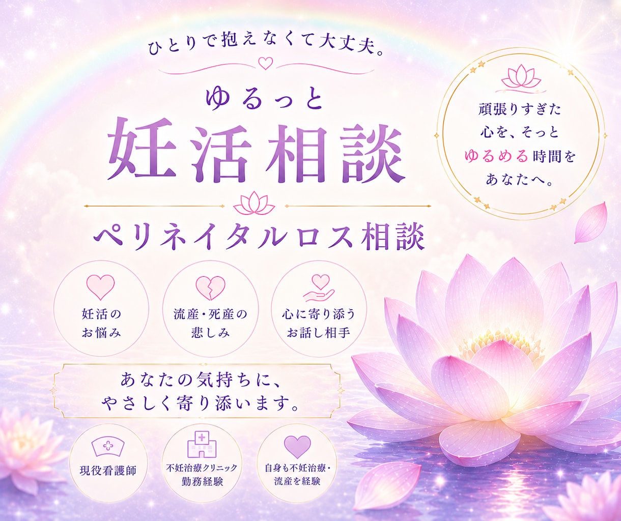 不妊治療や流産後のお気持ちに寄り添います 妊活相談｜不妊治療中の不安・流産の悲しみを電話でお聞きします イメージ1