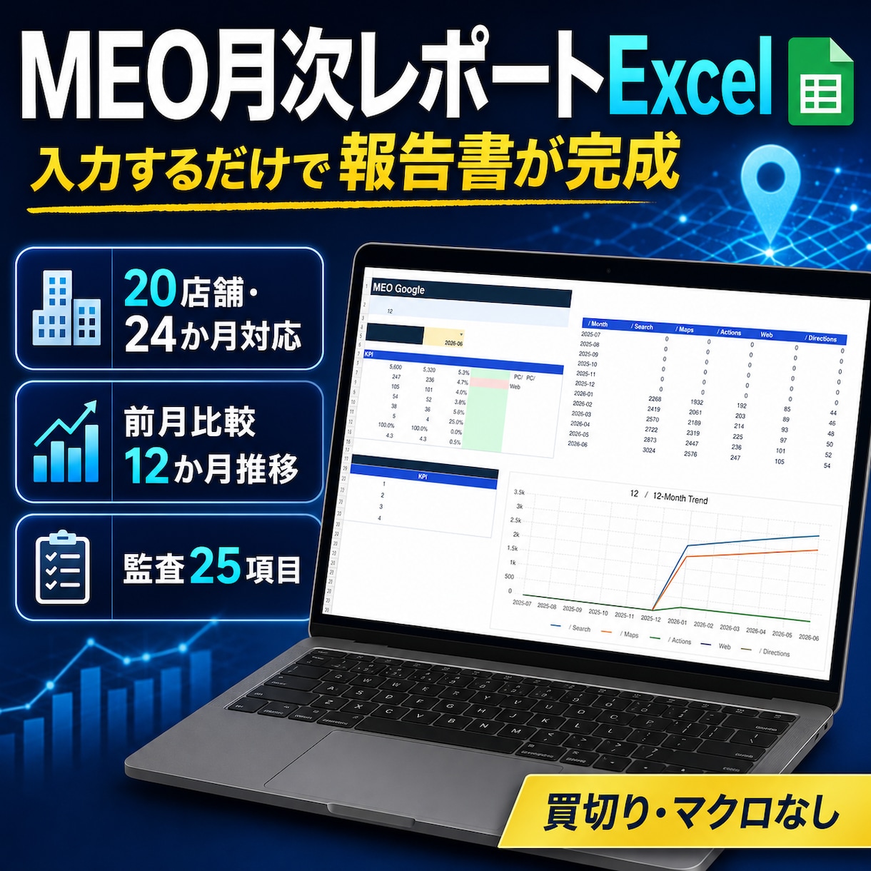 MEO月次レポートExcelを納品します 20店舗対応｜前月比較・口コミ・監査を一元管理 イメージ1