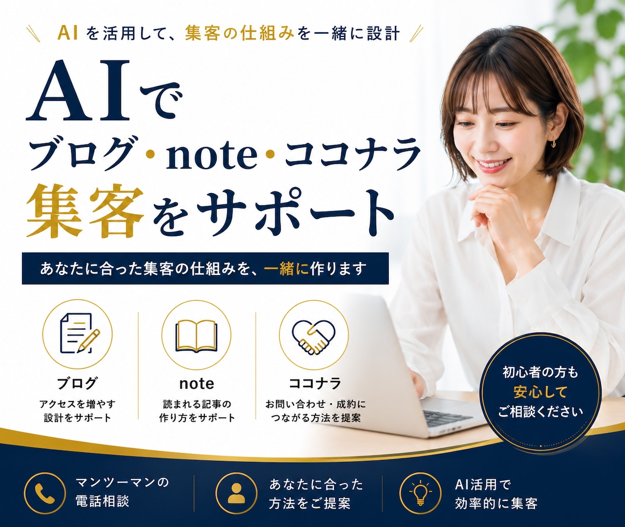 AIでブログ・note集客教えます AIを活用して、あなたに合った集客の仕組みを一緒に作ります イメージ1