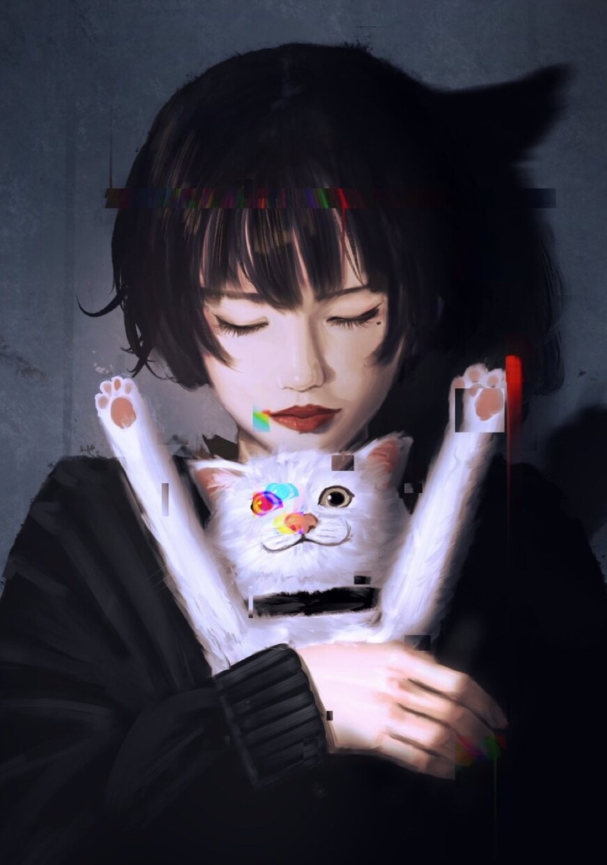 ダークな雰囲気で女性と猫を描きます 男性や他の生き物でも可能です！お気軽にご相談下さいね！ イメージ1
