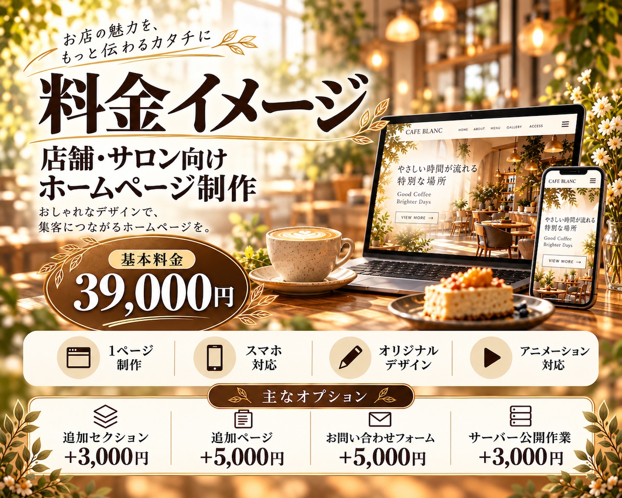 小規模事業者様向けのウェブサイトを作成します 遊び心のあるトップページを、格安で、あなたのお店に。 イメージ2