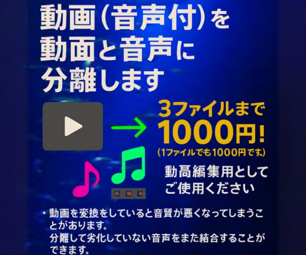 動画音声分離！動画（無音）と音声に分離します 動画編集用にご使用ください。！ イメージ1